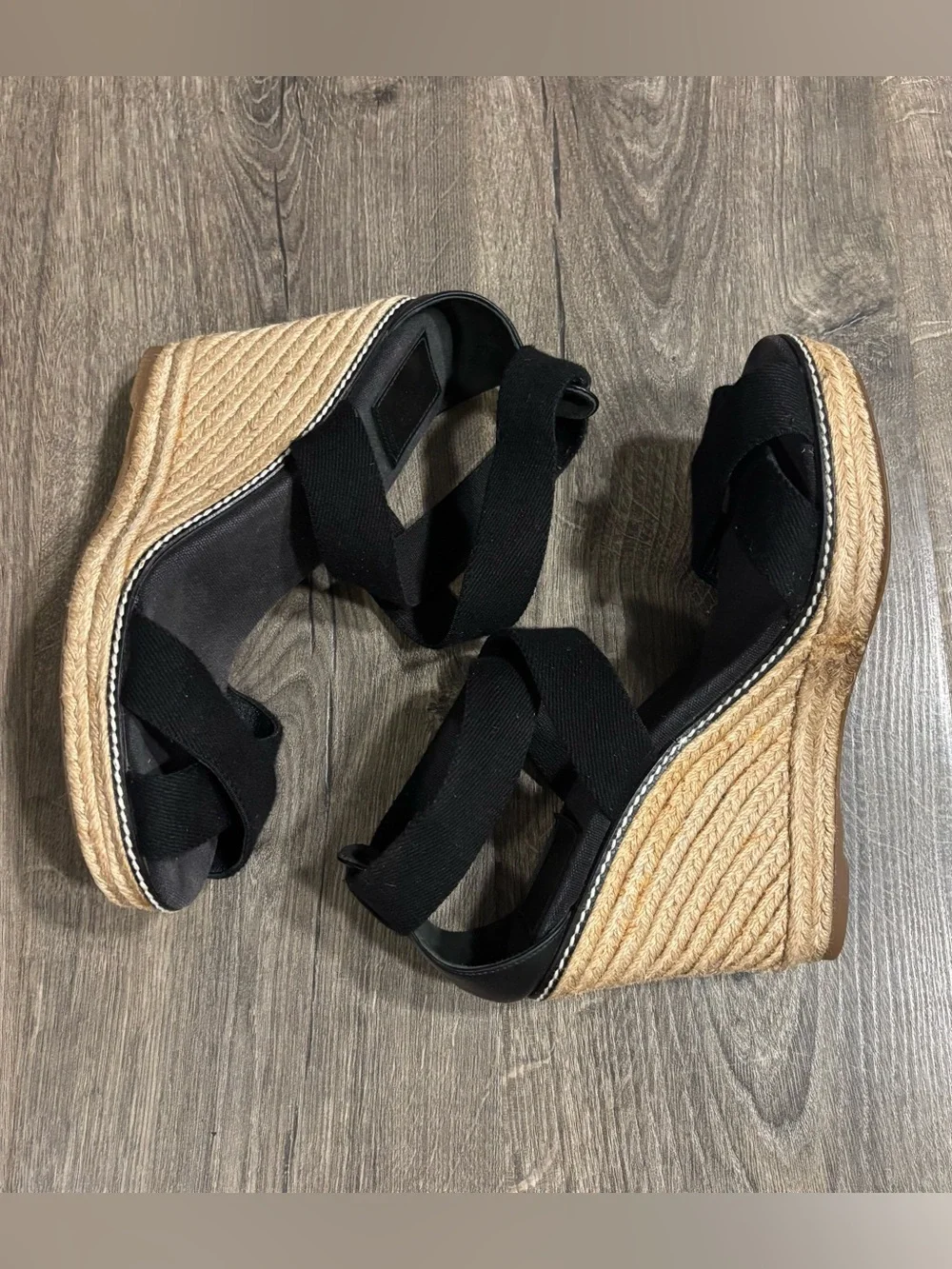 Tory Burch Adonis Elastic High Wedge 4.5”Espadrilles Black Womens size 11B ISSUE